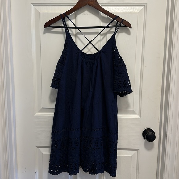 Anthropologie dRA Navy Off Shoulder Eyelet Nancy Dress XS - Picture 3 of 6